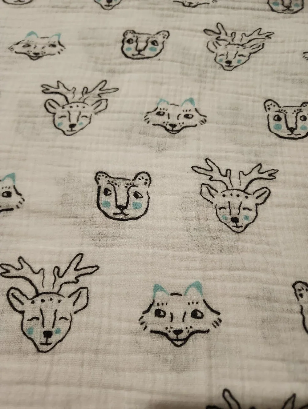 Aden Anaias White Muslin Swaddle Teal Accent Animal Faces Deer